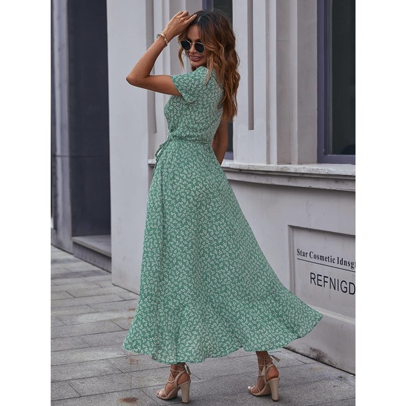 boho Floral Print Ruffle Hem Belted maxi Dress - Picture 5 of 11